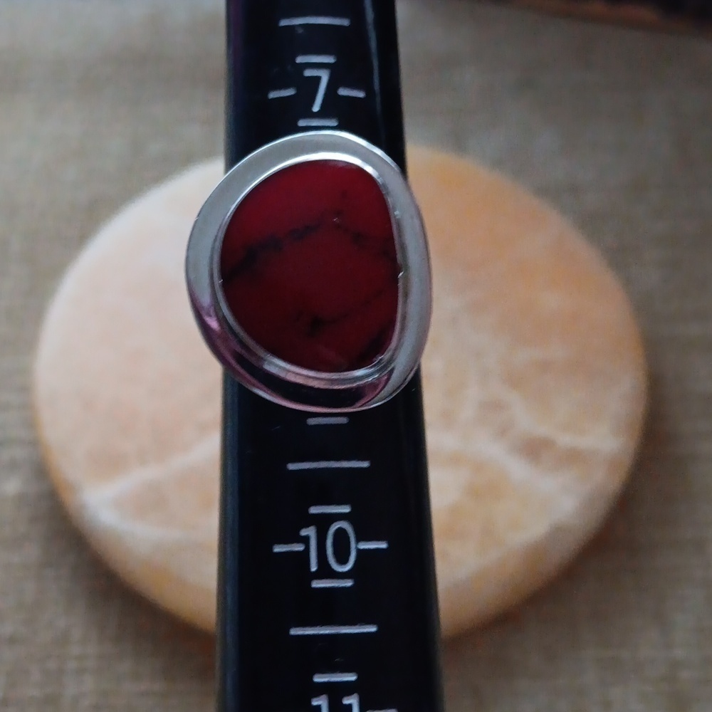 Silver Synthetic Red Stone Set Ring - Picture 9 of 14